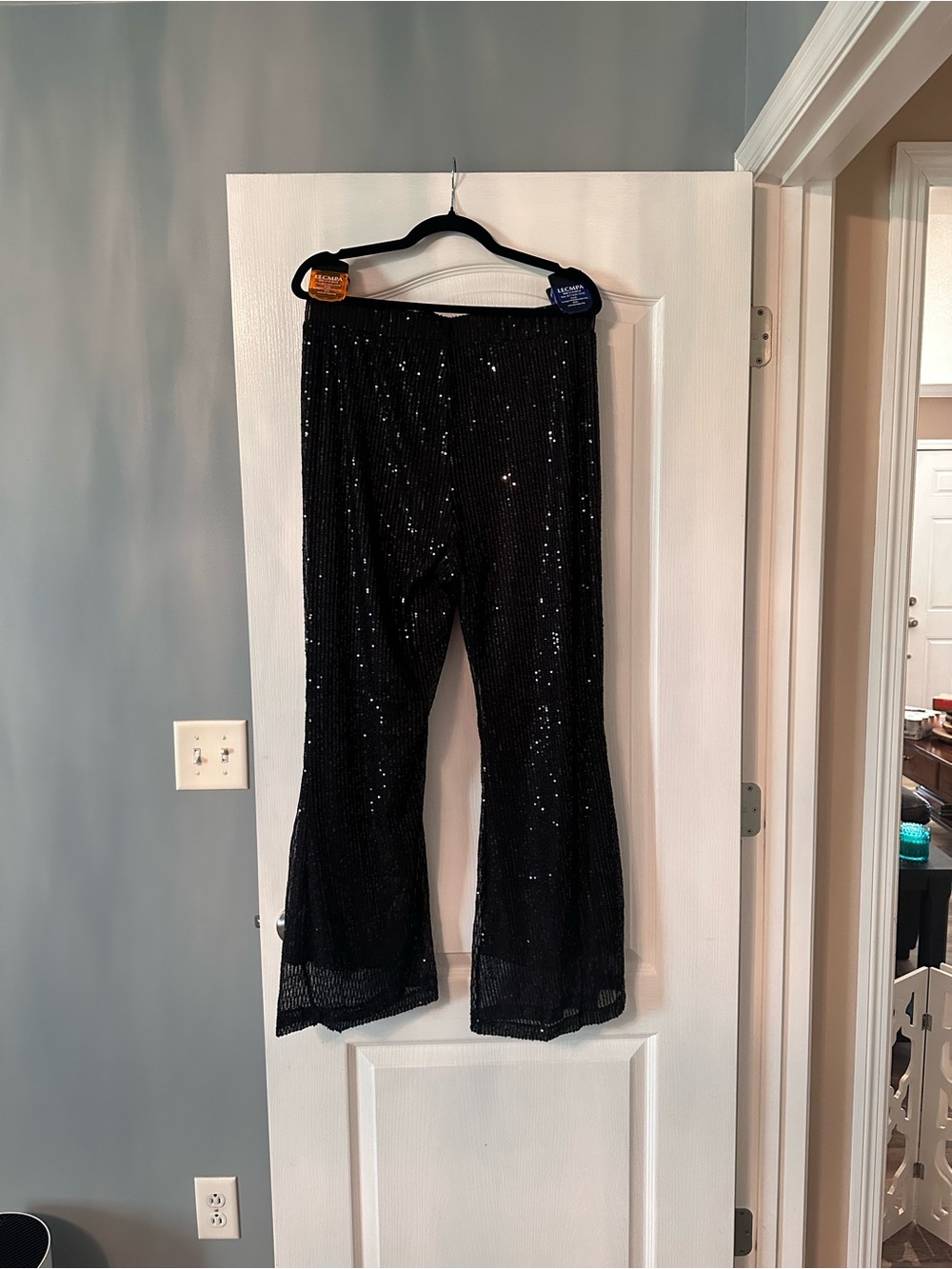 Black Sequin Flared Pants-New!